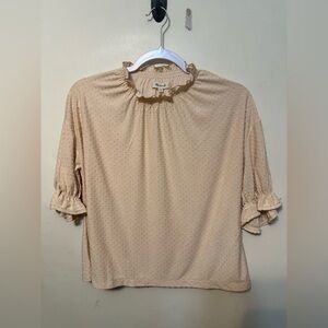 Madewell Clipdot Ruffle Top‎ High Smocked Neck NWOT Size XXS Preppy Peasant Boho